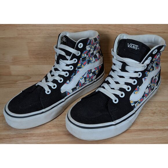 Vans Sk8-Hi Women’s 6 Black White Checkerboard Butterfly High Top Sneakers - Picture 6 of 9